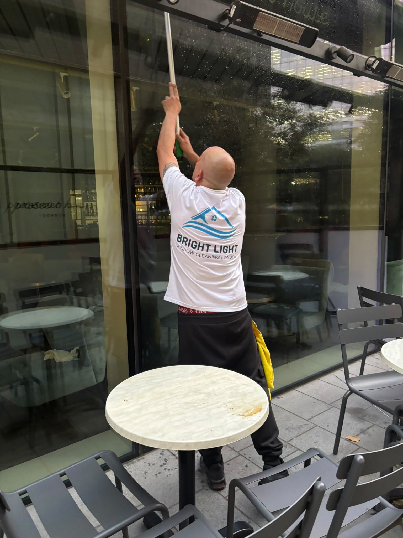 Bright Light Window Cleaning London cleaning large commercial glazing at Prosecco House