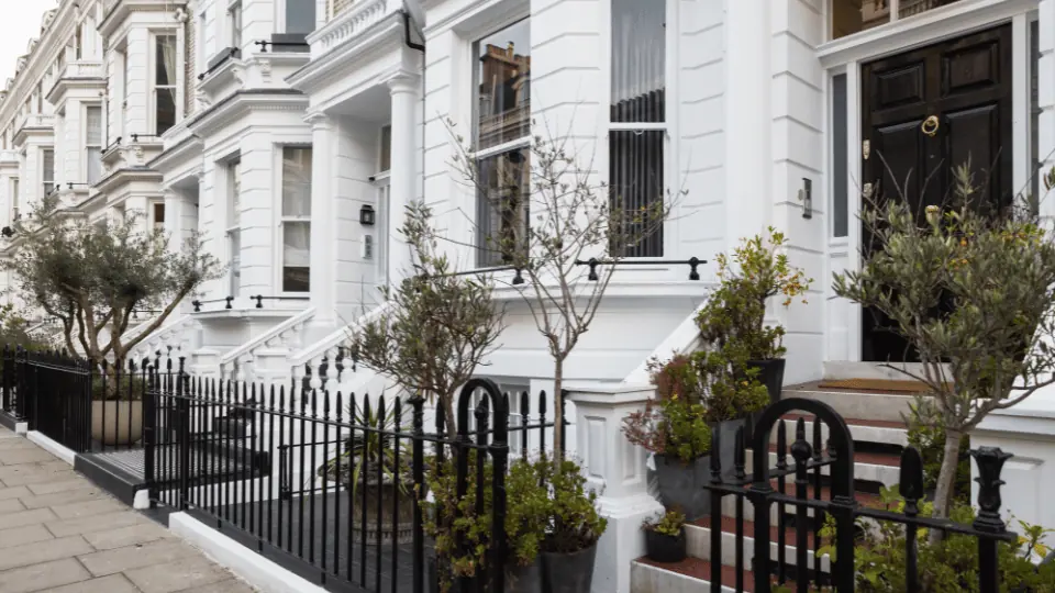 White terraced houses with residential windows in South London